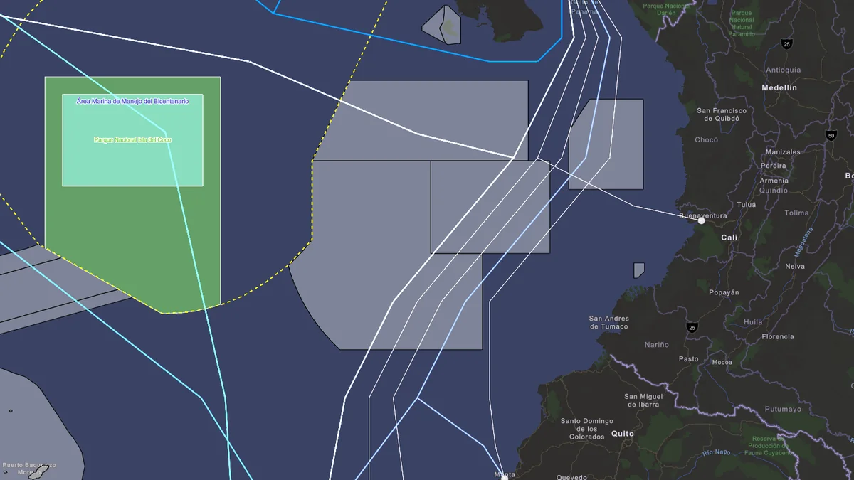 Submarine cables in the Cocos Marine Conservation Area