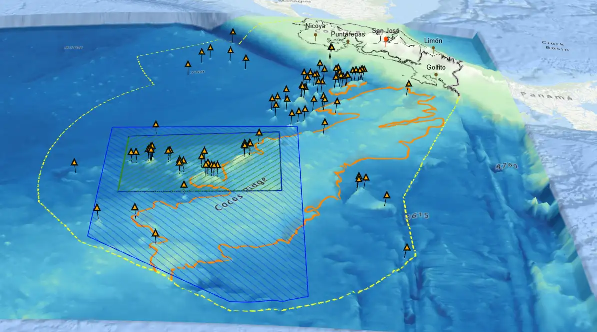 Relieve tridimensional de la Zona Económica Exclusiva del Océano Pacífico de Costa Rica